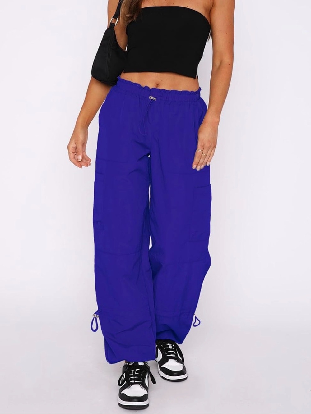 Royal blue cargo parachute pants